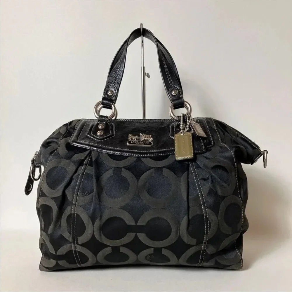 2510 265 Excellent Condition Coach Op Art 2WAY Handbag Black 26a